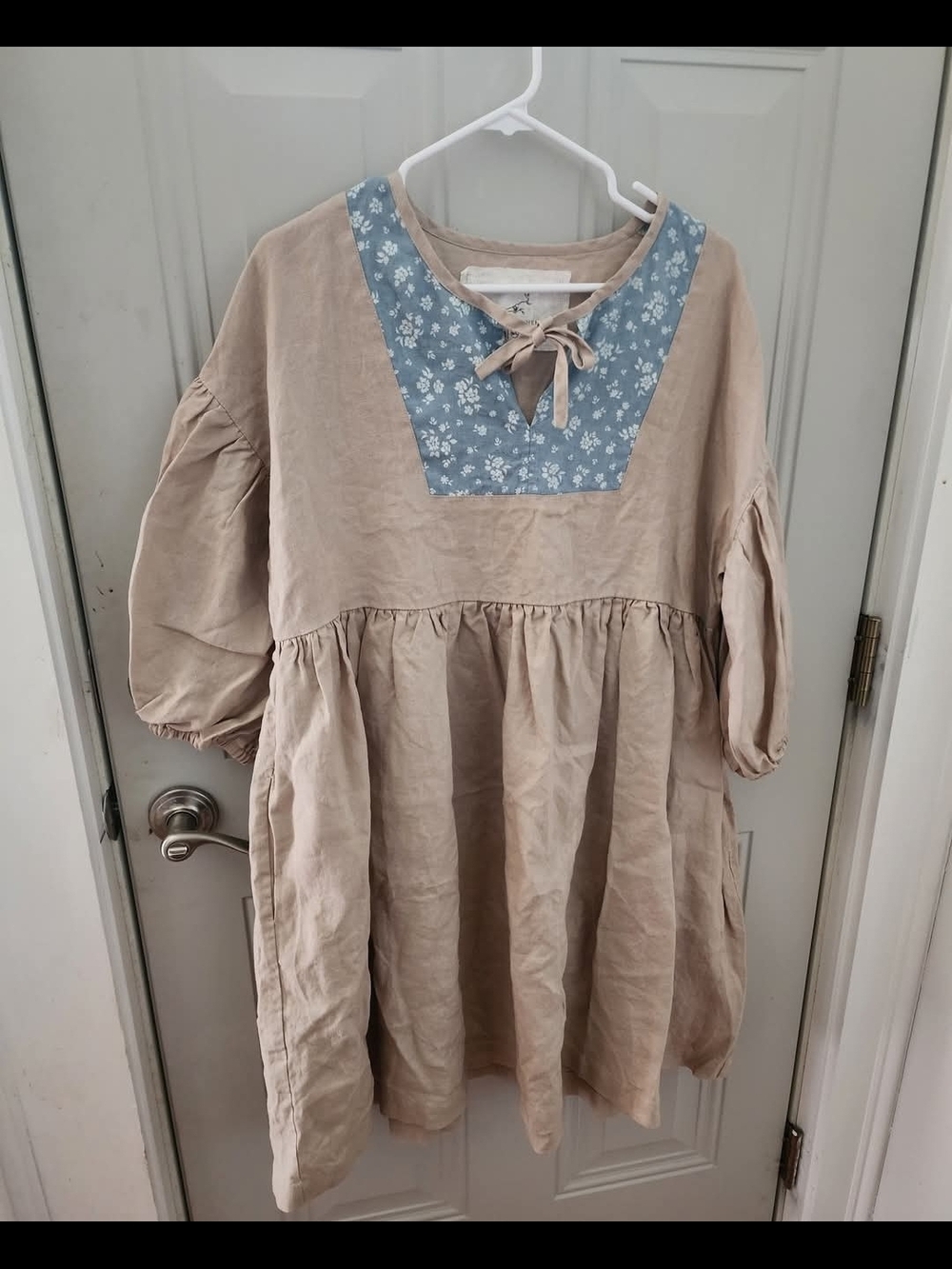 notPERFECTLINEN Signature Dress Oatmilk/Azure Blooms M/L